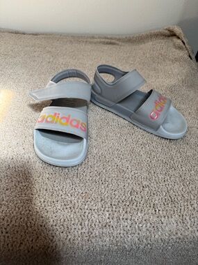 adidas Light Gray Velcro Sandals with Multicolor Logo